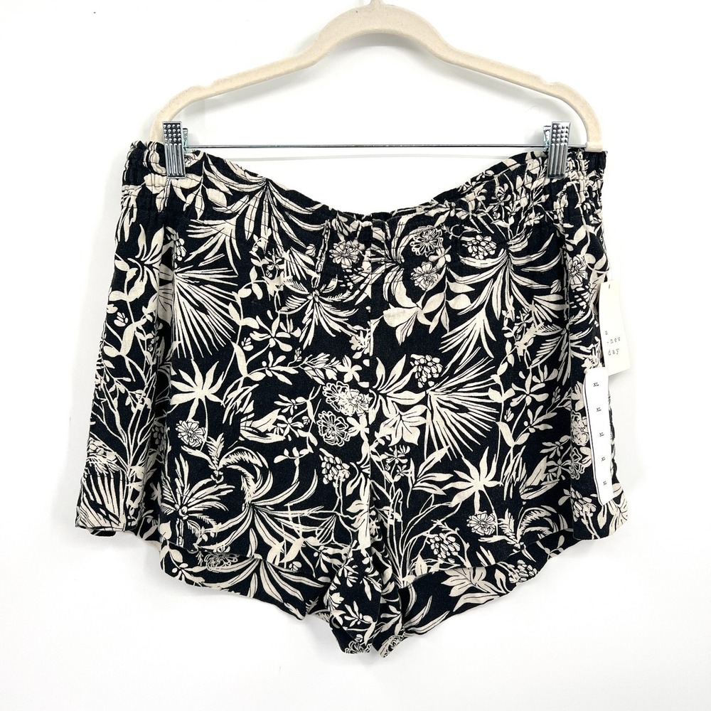 A New Day linen rayon blend tropical floral shorts elastic waist casual boho XL